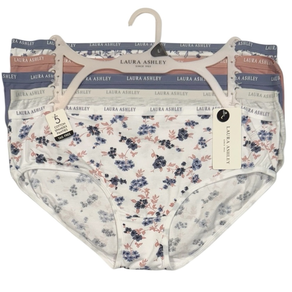 LAURA ASHLEY 5 Pack Panties Cotton Spandex Tag Free Comfy Floral NWT Large